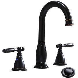 2 Handle 3 Hole 8 Inch Widespread Bathroom Faucet with Pop Up Drain and Valve by Phiestina, Oil Rubbed Bronze Widespread Lavatory Faucet