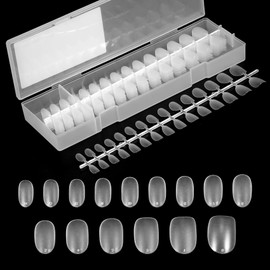 Keilend Nail Tips, Short Oval, 300 Pieces, 14 Sizes, Clear, Ultra Thin, Short, Clear, Sanded, Nail Tip, Half Tip, Lengthed, Storage Box Included