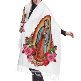 MXSGJZX Virgen De Guadalupe Tassel Scarves Soft Warm Pashmina Scarf, Large Shawls And Wraps, Lightweight Scarfs For Women