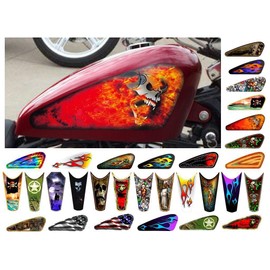 Motorcycle Gas Tank Decals/Sets - for Harley Davidson Sportster Honda Shadow Suzuki Kawasaki Indian Yamaha (Demon Skull - 2pc Side Tank Decals)