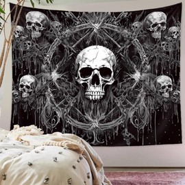 Tapzen Skull Tapestry Gothic Black and White Tapestry wall hanging Dark Skeleton horror tapestry Aesthetic cool tapestry for bedroom Living Room Dorm (40 x 30 inches)