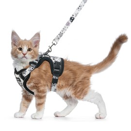 Halypet Cat Harness and Leash Set for Walking, Escape Proof Adjustable Vest Harness with 3-in-1 Integrated Buckles, Easy Control Soft Breathable Mesh with Reflective Strips for Cats, S, Moonlight Meow