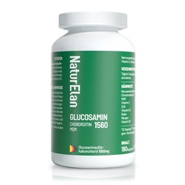 Glucosamine 1560 Chondroitin High Dose - 180 Capsules with MSM and Vitamin C, No Additives, Produced in Germany Naturelan