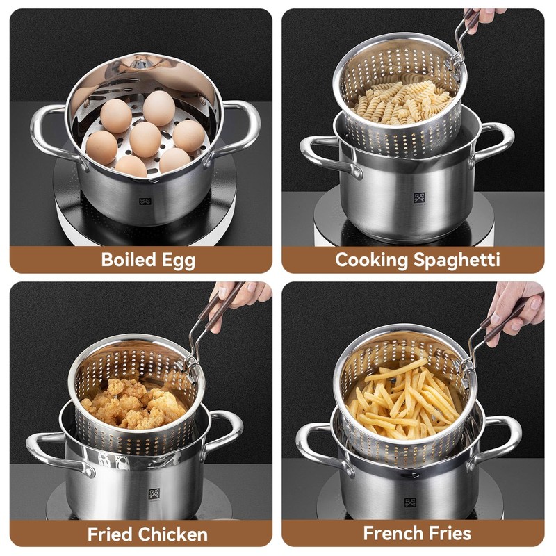 GOLDEN KEY Deep Fryer Pot with Basket and Lid,4.0L/4.2QT 304