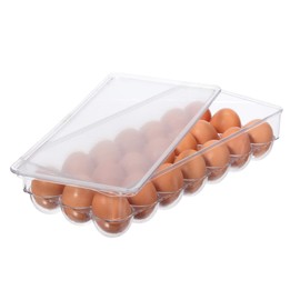 OGGI Stackable Covered Egg Holder - Kitchen Organization, Fridge Organizer, Food Storage, Clear Stackable Storage Bins, 21 Egg Tray