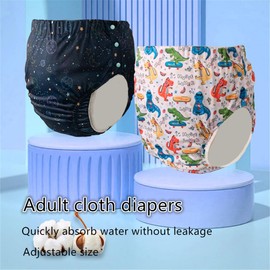 LAROTSUBA Unisex Adult Incontinence Pants,Reusable Diapers for Adults,Adult Cloth Diaper Cover,Incontinence Underwear Suitable for Bedridden,Elderly and Incontinent People（2PCS） Car + Dinosaur XL