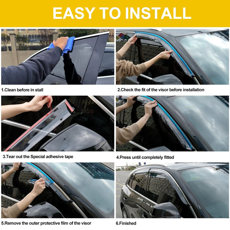Arokzn 4pcs Smoke Tinted Tape-On Side Window Visor Rain Guards