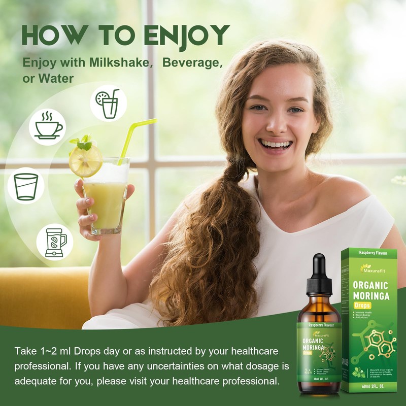 MaxuraFit Moringa Leaf Drops with Vitamin C, Moringa Oleifera Extract