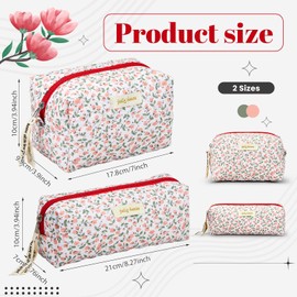 Zeyune 2 Pcs Quilted Makeup Bag Cotton Floral Cosmetic Bag Flower Makeup Brush Case Travel Cute Toiletry Bag Kawaii Floral Makeup Pouch for Women Cosmetics Storage (Classic Style)