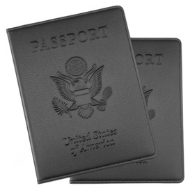 kwinfei 2PCS Blocking Passport Holder & Travel Wallet,Black PU Leather Organiser with Secure Compartments for Passports, Credit Cards, Boarding Passes, IDs and Cash,Lightweight Travel Accessory