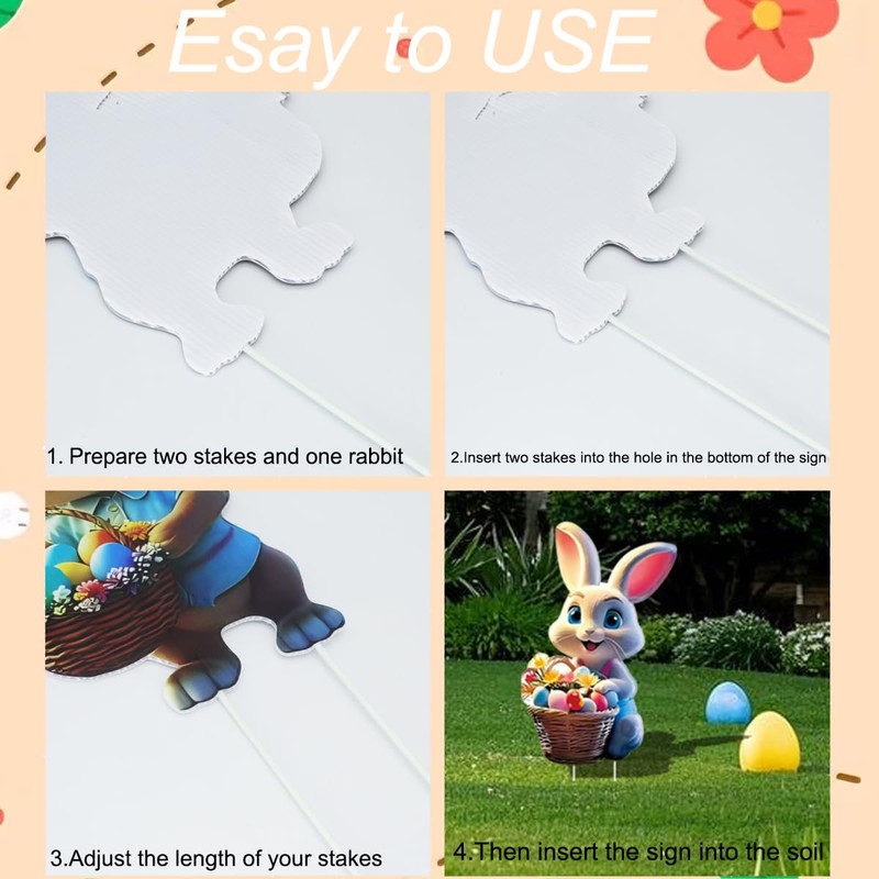 6PCS Easter Bunny Yard Signs Decorations Outdoor with Stakes Cute