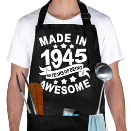 80th Birthday Gifts For Men Women, Black Apron With 3 Pockets, Happy 80th Birthday Gift Ideas, Adjustable Funny Apron For Men Women, Waterproof Kitchen Apron For Grilling, Cooking