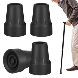 4 Pack Walking Cane Tips 3/4 Inch Crutch Tips Heavy Duty Rubber Cane Tips Replacement, Non-Slip Hiking Walker Tips Accessories for Canes Leg, Walkers, Rollator, Commodes,Shower Chairs(Black)