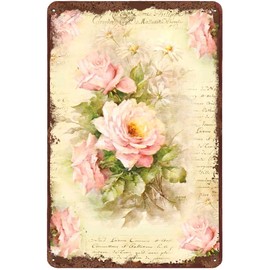 Dreacoss Pink Rose Antique Vintage Tin Sign Flower Decor Floral Metal Sign For Home Office Coffee Bar Club Pub Store Housewarming Gift 12x8 Inch