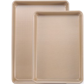 JOHO BAKING Heavy Duty Jelly Roll / Quarter Sheet Pans Oven Safe 0.8mm Textured Nonstick Coating Metal Cookie Baking Sheetscolor: Gold-Quarter sheet 13x9 1pc+jelly roll 15x10 1pc