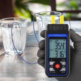 Digital Thermocouple Thermometer, Dual Channel Thermometer Type K/J with 4 Thermocouple Probes Type K, Range -328 to 2501°F Industrial HVAC Temperature Meter with Alarm and ADJ Compensation
