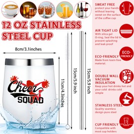 Irenare 4 Pcs Cheerleader Gifts Set 12 oz Cheer Tumbler Makeup Bag Cheerleading Bracelet Cheer Keychain for Cheer Accessories (Red)