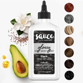 Sauce Beauty Glossy Color + Gloss + Repair, Black, Semi Permanent Hair Dye with Bond-Building and Color-Fade Protection Technology, Adds Shine & Deep Moisture, Lasts 4-8 Weeks, Stops Fade