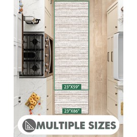 LUMI Washable Rug, 23x86 Kitchen Rugs for Entryway Bathroom, Non-Slip Indoor Door Mat Ultra-Thin, Small Oriental Throw Carpet for Bedroom Entry Office, Beige