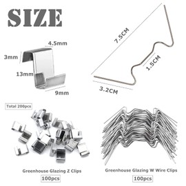 100pcs Greenhouse Glass Clips Stainless Steel Greenhouse Window Clips Glass Pane Fixings Clips,50x Greenhouse Glazing W Wire Clips and 50x Z Overlap Clips for Greenhouse Glass Replacement Accessories