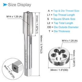 CoCud Tap Dice Tap & Die Set M14 x 1.25 Thread High Speed Steel Machine Screw Tap Land Die Tool Kit for Screw Tapping 1 Set
