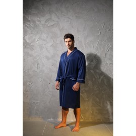 Lagtew Mens Kimono Robe Lightweight Soft Bathrobe Sleepwear Loungewear with Pockets,NAVY,S