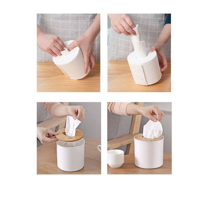 Zimon Toilet Paper Roll Dispenser with Bamboo Lid, Decorative Round