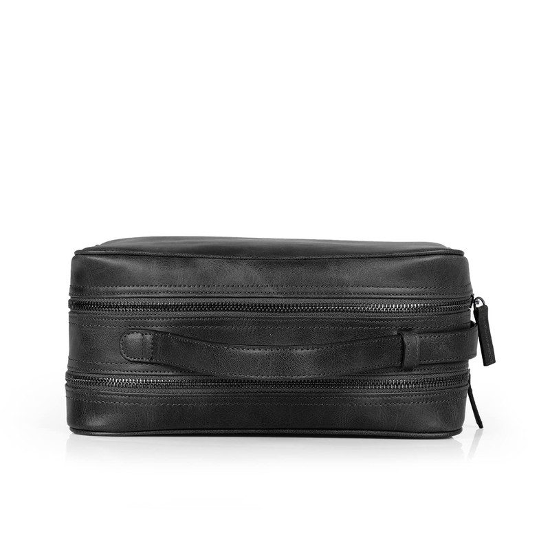 Londo Two Compartment Genuine Leather Travel Bag - Unisex (Black)