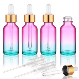 Hethyo 4 pack 1 oz Glass Dropper Bottle with Extra 2 Spray Nozzles 30ml Rainbow Colored Thick Glass Tincture Bottles Leakproof Travel Essential Oils Bottles (1 OZ)