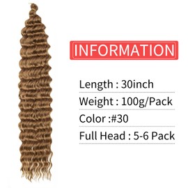 30Inch Ocean Wave 1Pack Crochet hair Extexsions Long Braids Deep wave Synthetic hair Curly Braiding hair for Black Women (30Inch (Pack of 1), Drak Brown)