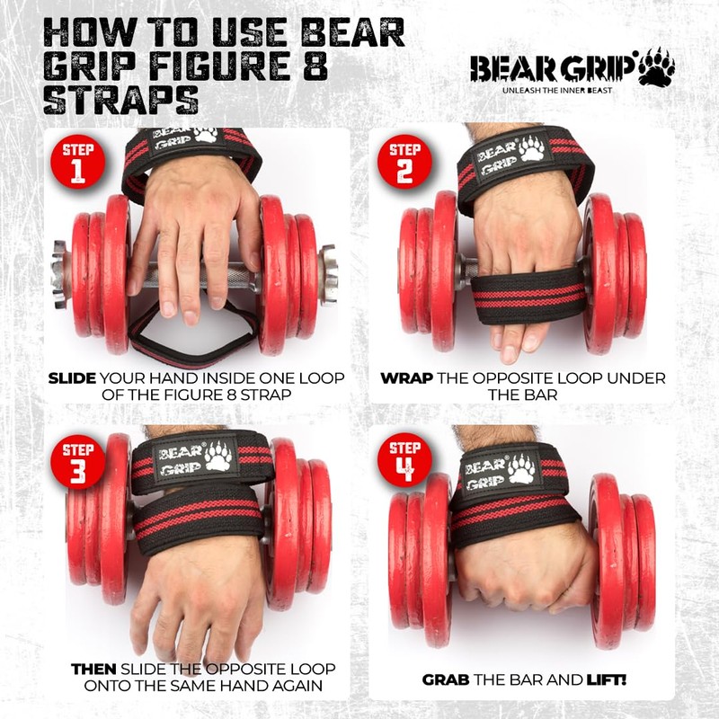 BEAR GRIP - High Quality Figure-8 Weight Lifting Straps (Sold