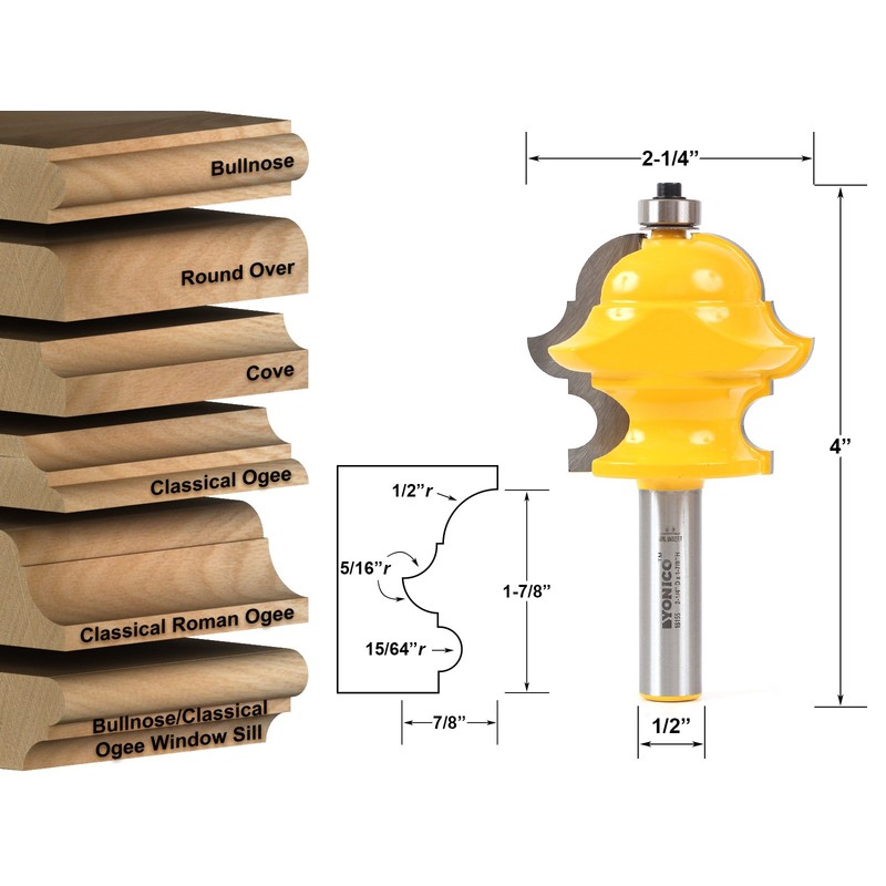 YONICO Architectural Molding Router Bits Multi Profile 1/2-Inch Shank 16155