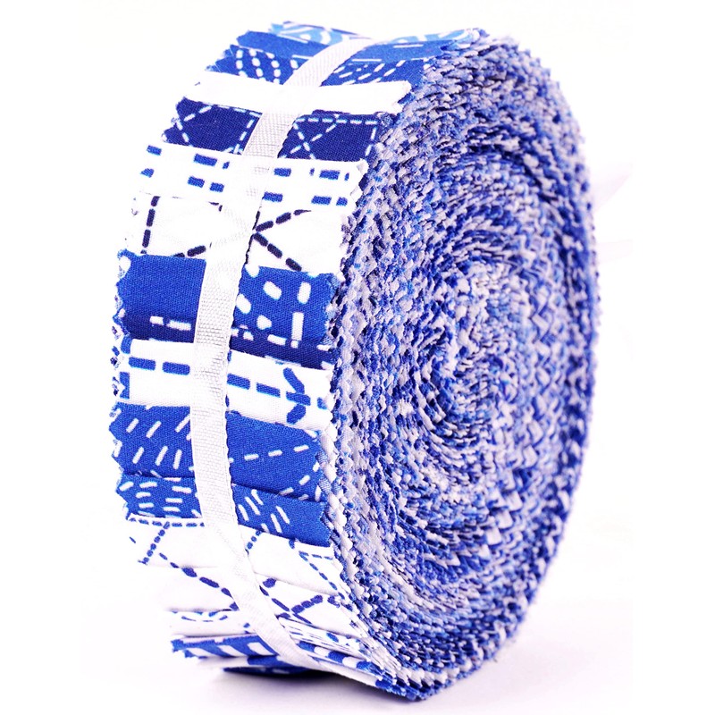 Soimoi 40Pcs Japanese Sashiko Print Precut Fabrics Strips Roll Up