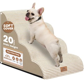 Zerbuger Dog Ramp and Stair for Bed 16" H-20 H,3-Step Cat Stair for Sofa and Chair,4-Step Dog Ramp for High Bed and Window,Durable Nonslip Fabric Cover for Indoor (Beige-20 H, Pet Friendly, 4)