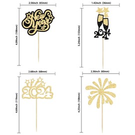 24 piezas de decoración para magdalenas de Año Nuevo 2023 con purpurina dorada Hello 2023 para magdalenas de champaña 2023 para decoración de fiesta de Año Nuevo