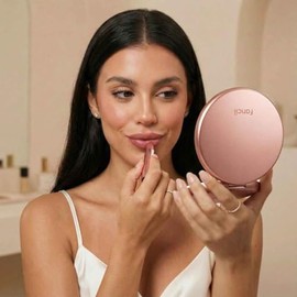 Fancii Espejo de Bolsillo Compacto Iluminado LED para Maquillaje - Aumento de 1X/10X - Gran Espejo Plegable de 127 mm con LED de Iluminación Natural - Portátil para de Viaje (Oro Rosa)