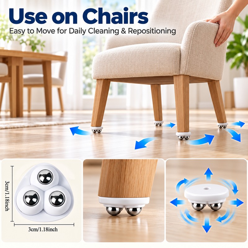 360° Rotating Adhesive Caster Wheels for Kitchen Storage – 6-Piece