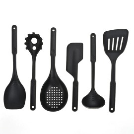 Food Grade Silicone Spatula and Spoon Set 6pcs Multi-Purpose Kitchen Utensil Setcolor: Black, size: 12*10*36cm