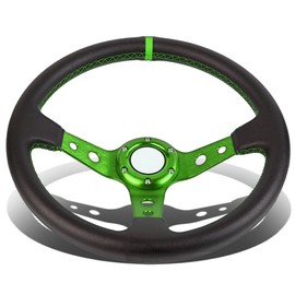DNA MOTORING 350mm 3" Deep Dish Racing Steering Wheel 6-Bolt 3 Spoke Universal Aluminum Vinyl Leather Car Sport Steering Wheel,Green Spoke/Green Stripe, SW-T560-GN-GN