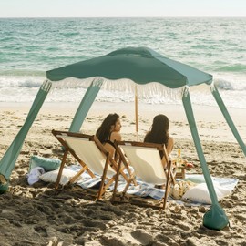 AMMSUN Beach Cabana with Fringe, 6'×6' Boho Beach Canopy with Tassels, Easy Set up & Premium Wood Pole, Cabana Tent with Sand Pockets, Instant Sun Shade for Sand, Garden, Patio, Mint Green