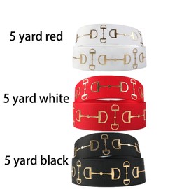 Dielianyi 15 yds 7/8" Gold Foil Snaffle Bits Horse Equestrian Show Bow Grosgrain Ribbon Equestrian Theme Ribbon Set for Horse Bow Ties 5 Yards Each Red White Black