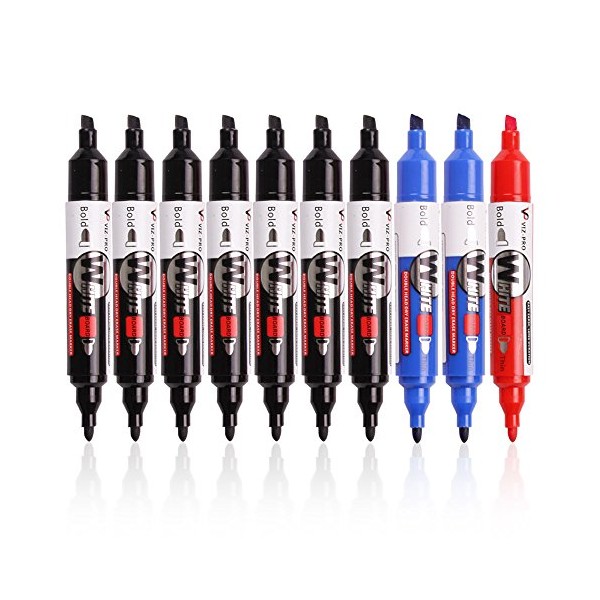 VIZ-PRO Double Head Dry Erase Markers, Round tip/Chisel tip, 3