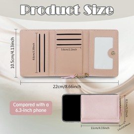 FuninCrea Small Wallets Woman, Waterproof Credit Card Holder Wallets with Bow Pendant, Cute Compact Women Card Wallet with 7 Card Slots 1 ID Window for Everyday Use and Travel (Pink)