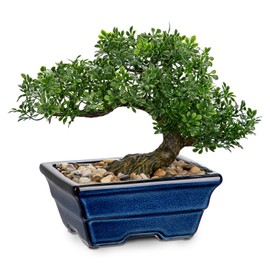 Artificial Bonsai Tree Faux Plants Indoor Fake Plants Decor with Blue Square Ceramic Pots for Home Table Office Desk Bathroom Shelf Bedroom Living Room Farmhouse Decorations