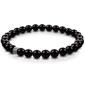 Fabach pearl bracelets with 6 mm gemstone beads and 925 sterling silver logo bead, beads, bracelet made of energy stones and healing stones, elegant natural stone stretch bracelets for women, Silver