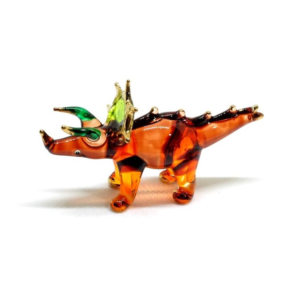 Handmade Mini Triceratops Art Glass Blown Jurassic Dinosaur Figurine Miniature