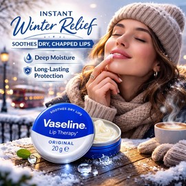 3 x Vaseline Lip Therapy Original 20g Tin – Classic Petroleum Jelly Lip Balm, Intensive Moisture Lock for Dry Lips, Pocket Size Everyday Lip Care
