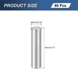 uxcell 80Pcs M4x18mm 304 Stainless Steel Dowel Pin, Cylindrical Shelf Support Peg Pin Parallel Pin Fastener for Mechanical Manufacturing, Industry, Furniture Installation, Silver