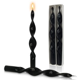Black Spiral Taper Candles 10 Inch Long Candlesticks Unscented Twisted Candles Smokeless Swirl Candles for Home Holiday Decor