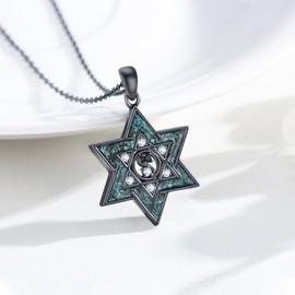 Kootwo Star of David Necklace 925 Sterling Silver Black Yin Yang Pendant Necklace Turquoise Hanukkah Gifts for Women Mon